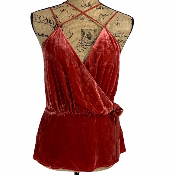 Express Red-Orange Velvet Strappy Wrap Camisole - Picture 4 of 14